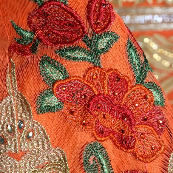 Stunning Orange & Gold Embroidered Anarkali Gown Indian Dress Suit Wedding - Picture 9 of 16